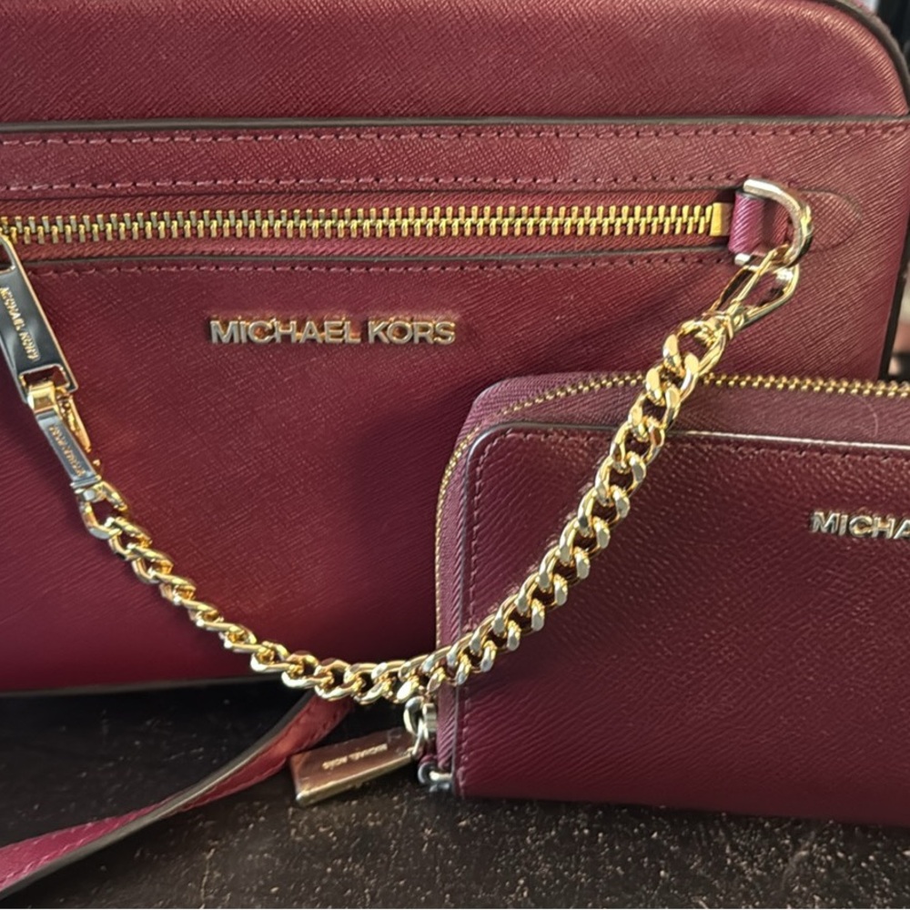 KORS Michael Kors Wine Crossbody Bag with Wallet